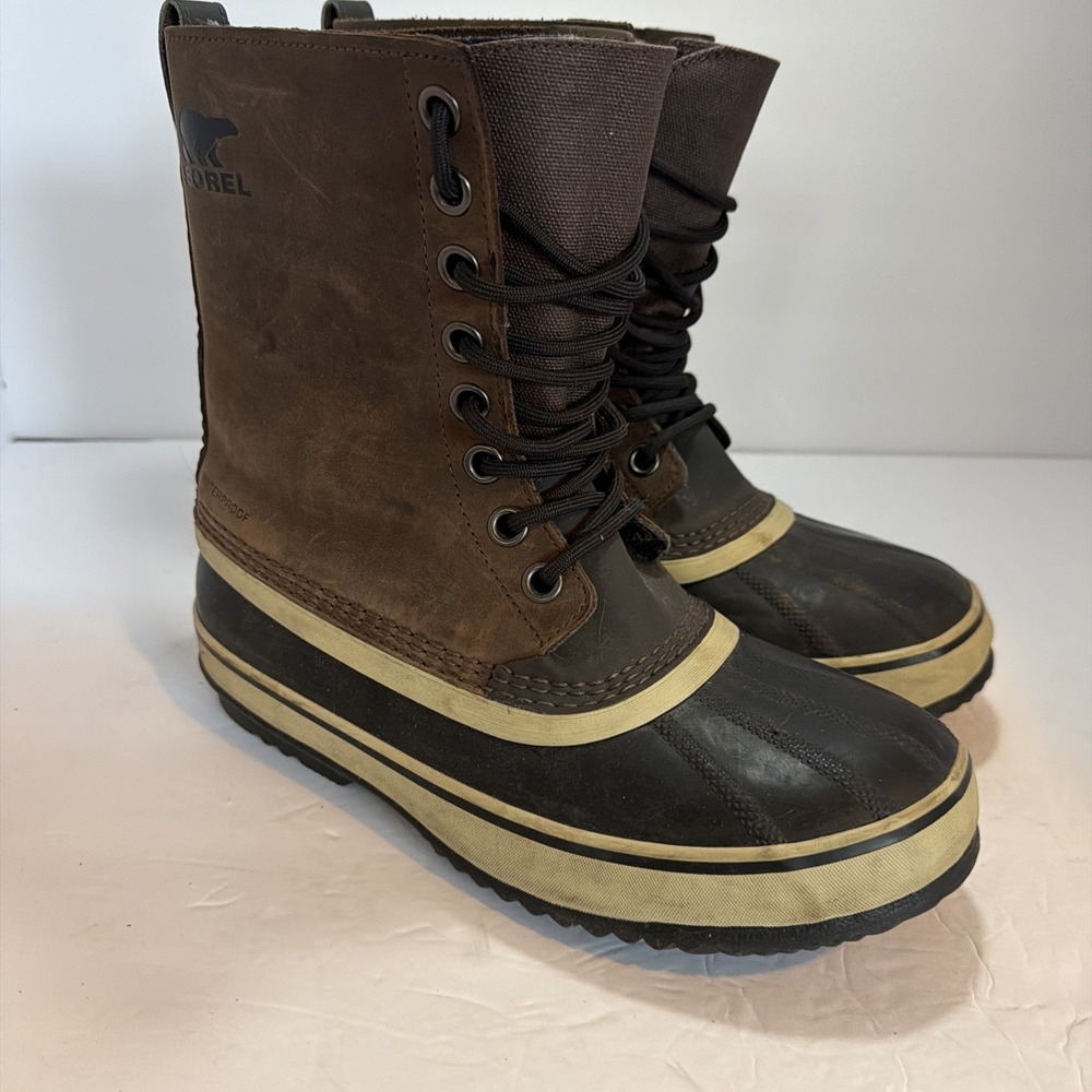 Sorel Waterproof 1964 Duck Boots Men Sz 8.5 EUR 41.5 Brown Leather+Rubber